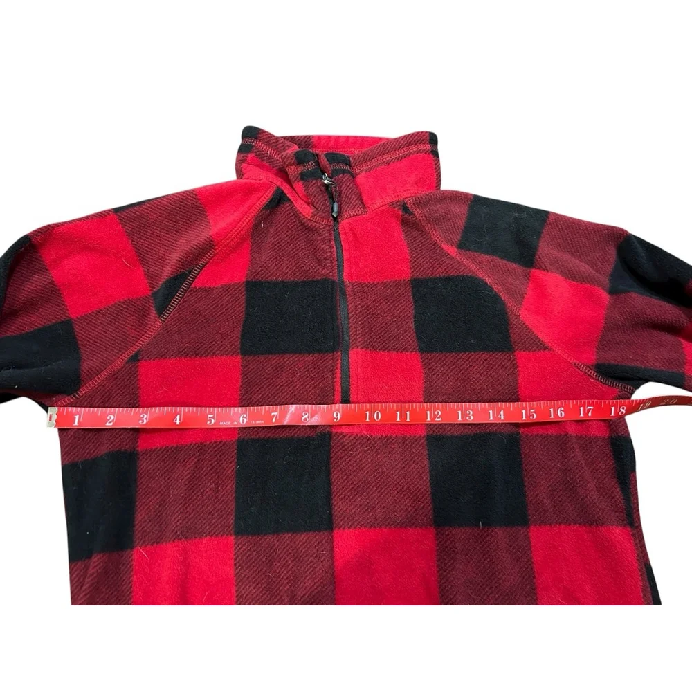 Eddie Bauer Red Black Plaid Fleece Quarter-Zip Sweatshirt S - Picture 2 of 5